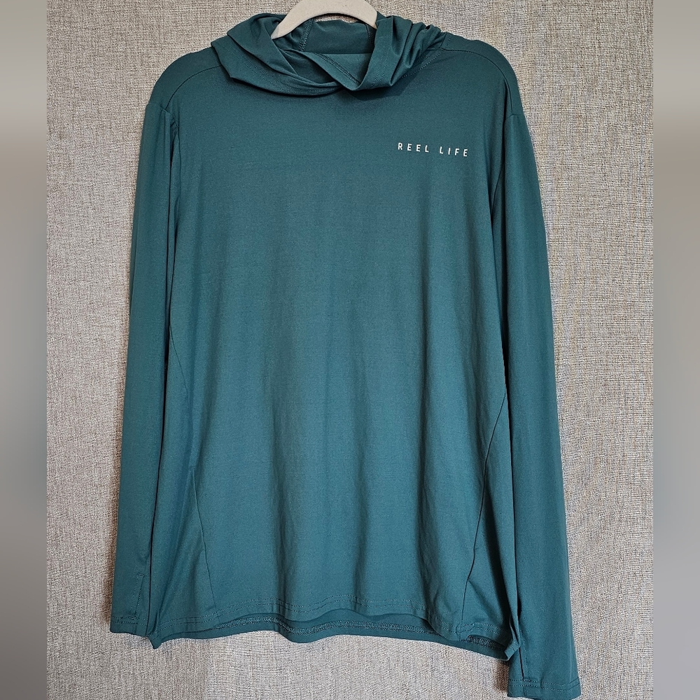 Reel Life Men's Teal Long-Sleeve Hooded Performance Shirt Sunhoody